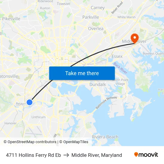 4711 Hollins Ferry Rd Eb to Middle River, Maryland map