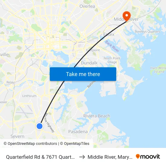 Quarterfield Rd & 7671 Quarterfield to Middle River, Maryland map