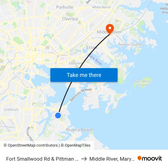 Fort Smallwood Rd & Pittman Rd Sb to Middle River, Maryland map