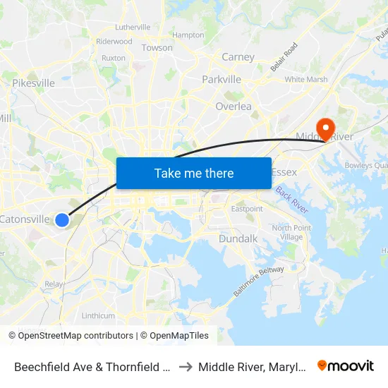Beechfield Ave & Thornfield Ave to Middle River, Maryland map