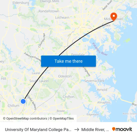 University Of Maryland College Park (Stadium Dr.) Nb to Middle River, Maryland map
