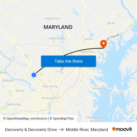 Decoverly & Decoverly Drive to Middle River, Maryland map