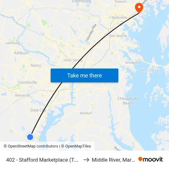402 - Stafford Marketplace (T.J. Maxx) to Middle River, Maryland map