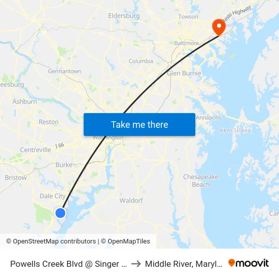 Powells Creek Blvd @ Singer Way to Middle River, Maryland map