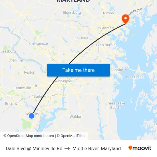 Dale Blvd @ Minnieville Rd to Middle River, Maryland map