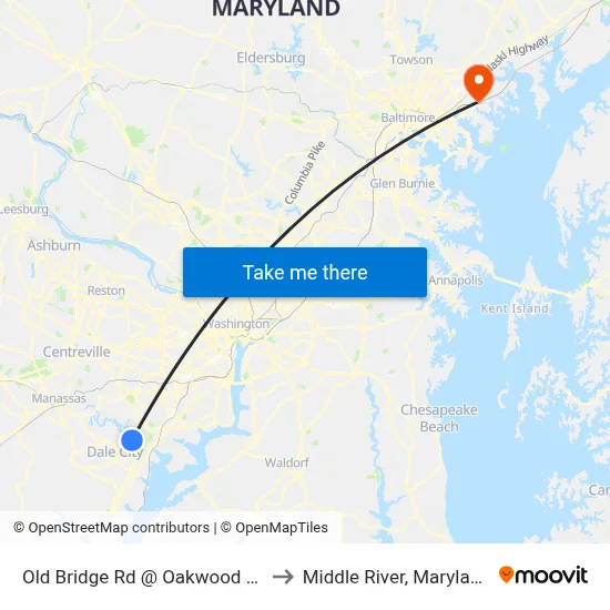 Old Bridge Rd @ Oakwood Dr to Middle River, Maryland map