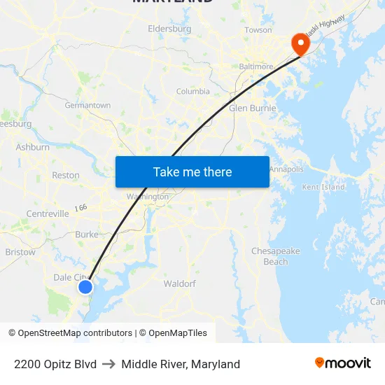 2200 Opitz Blvd to Middle River, Maryland map