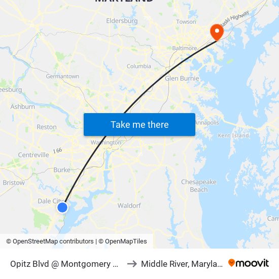 Opitz Blvd @ Montgomery Ave to Middle River, Maryland map