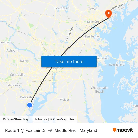 Route 1 @ Fox Lair Dr to Middle River, Maryland map