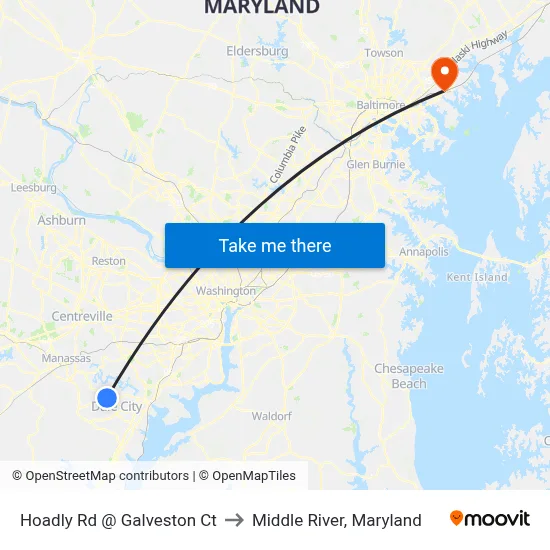 Hoadly Rd @ Galveston Ct to Middle River, Maryland map