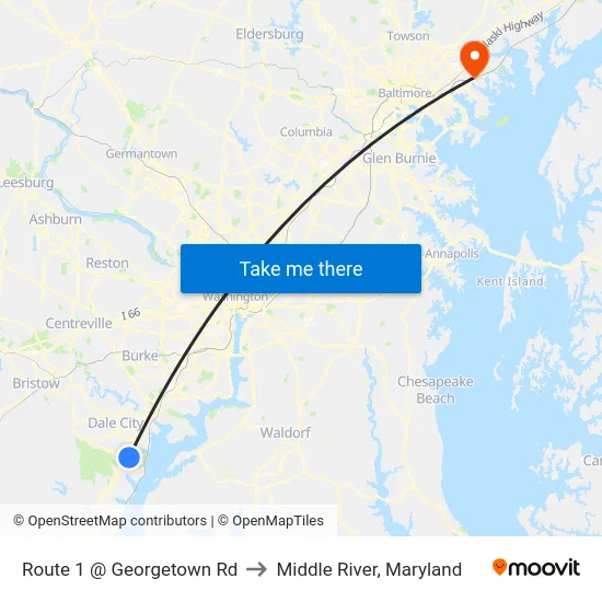 Route 1 @ Georgetown Rd to Middle River, Maryland map