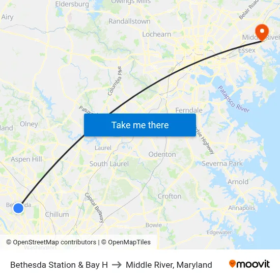 Bethesda Station & Bay H to Middle River, Maryland map