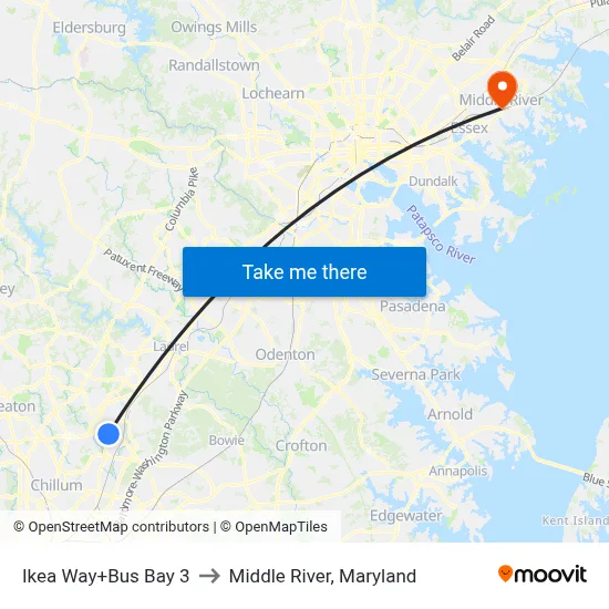 Ikea Way+Bus Bay 3 to Middle River, Maryland map