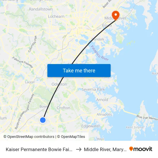 Kaiser Permanente Bowie Fairwood to Middle River, Maryland map