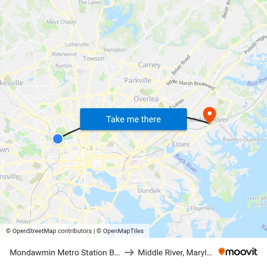 Mondawmin Metro Station Bay 9 to Middle River, Maryland map