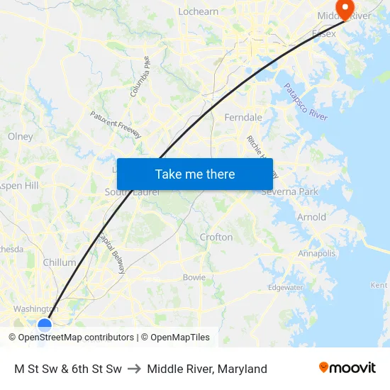 M St Sw & 6th St Sw to Middle River, Maryland map