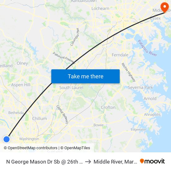 N George Mason Dr Sb @ 26th Rd N Ns to Middle River, Maryland map