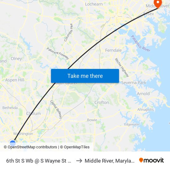 6th St S Wb @ S Wayne St Ns to Middle River, Maryland map