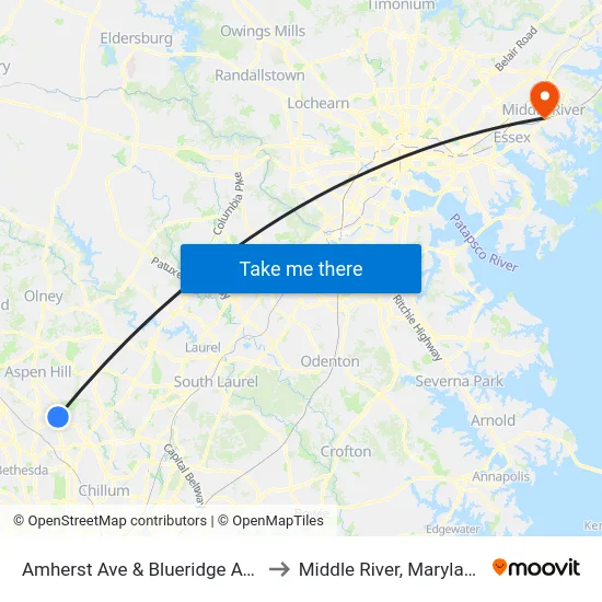 Amherst Ave & Blueridge Ave to Middle River, Maryland map