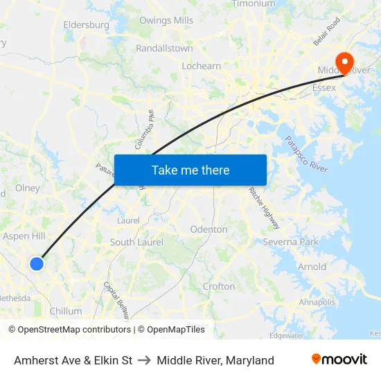 Amherst Ave & Elkin St to Middle River, Maryland map