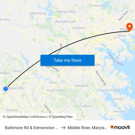 Baltimore Rd & Edmonston Dr to Middle River, Maryland map