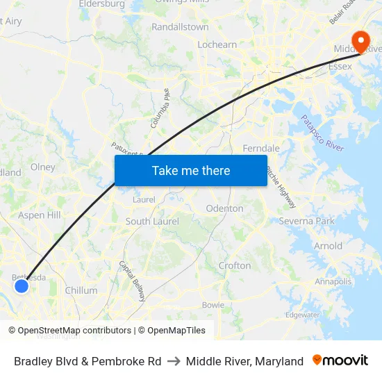 Bradley Blvd & Pembroke Rd to Middle River, Maryland map