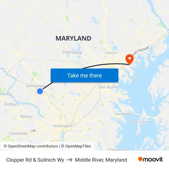 Clopper Rd & Sullnich Wy to Middle River, Maryland map