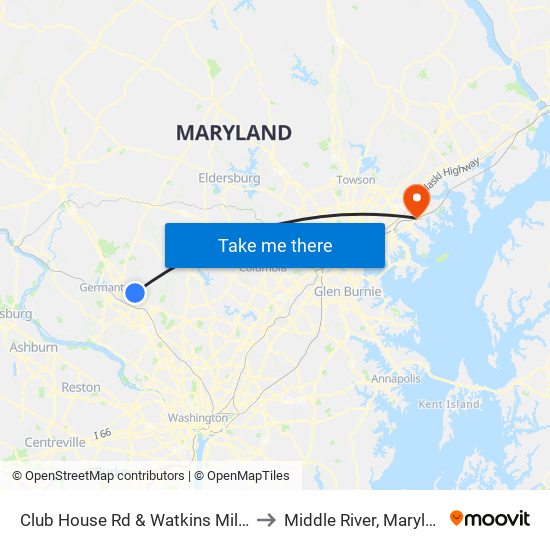 Club House Rd & Watkins Mill Rd to Middle River, Maryland map