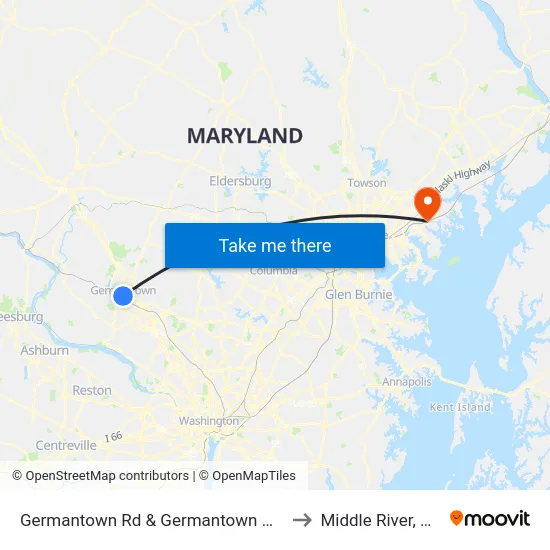 Germantown Rd & Germantown Marc Park & Ride to Middle River, Maryland map