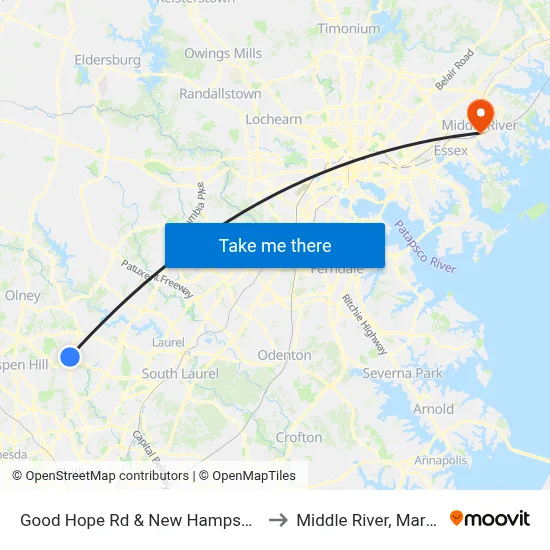 Good Hope Rd & New Hampshire Ave to Middle River, Maryland map