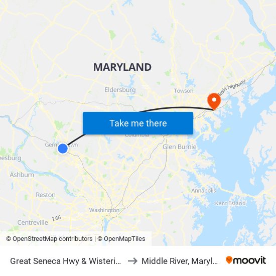 Great Seneca Hwy & Wisteria Dr to Middle River, Maryland map