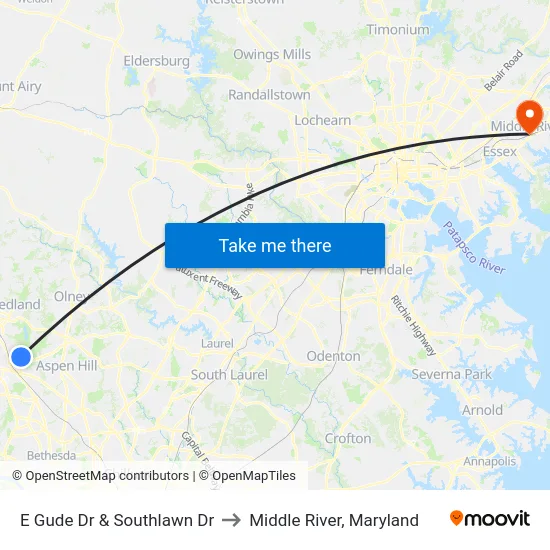 E Gude Dr & Southlawn Dr to Middle River, Maryland map