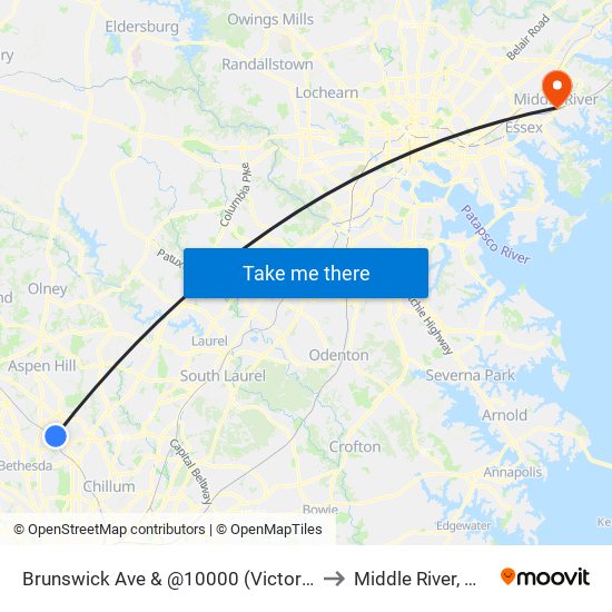 Brunswick Ave & @10000 (Victory Forest Apts) to Middle River, Maryland map