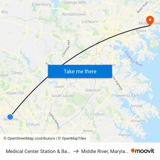 Medical Center Station & Bay C to Middle River, Maryland map