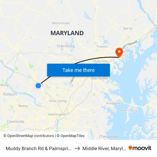 Muddy Branch Rd & Palmspring Dr to Middle River, Maryland map