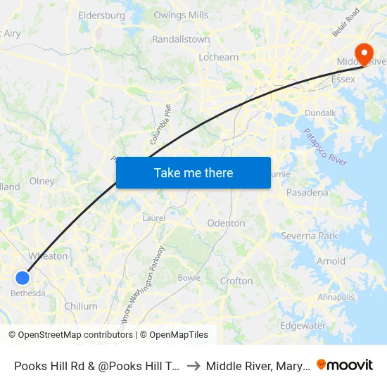 Pooks Hill Rd & @Pooks Hill Towers to Middle River, Maryland map