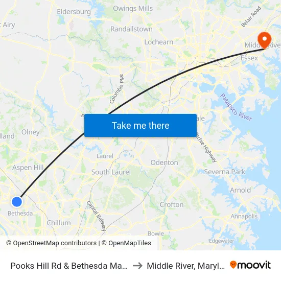 Pooks Hill Rd & Bethesda Marriott to Middle River, Maryland map