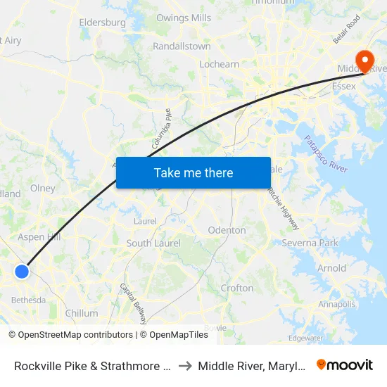 Rockville Pike & Strathmore Ave to Middle River, Maryland map