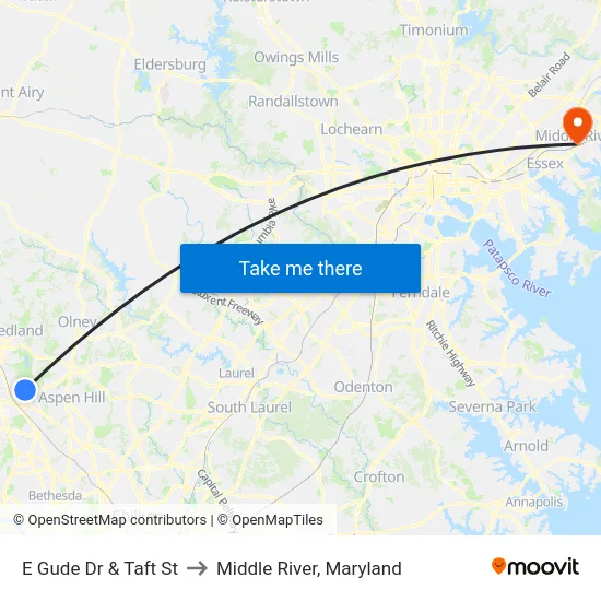 E Gude Dr & Taft St to Middle River, Maryland map