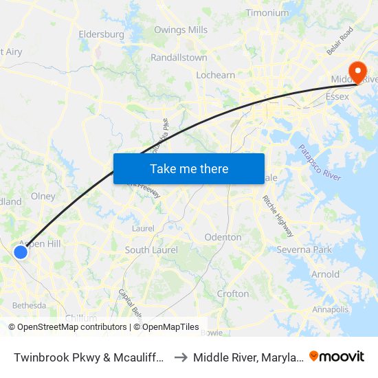 Twinbrook Pkwy & Mcauliffe Dr to Middle River, Maryland map