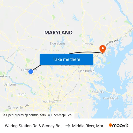 Waring Station Rd & Stoney Bottom Dr to Middle River, Maryland map