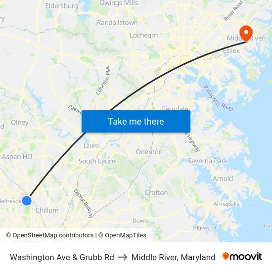 Washington Ave & Grubb Rd to Middle River, Maryland map