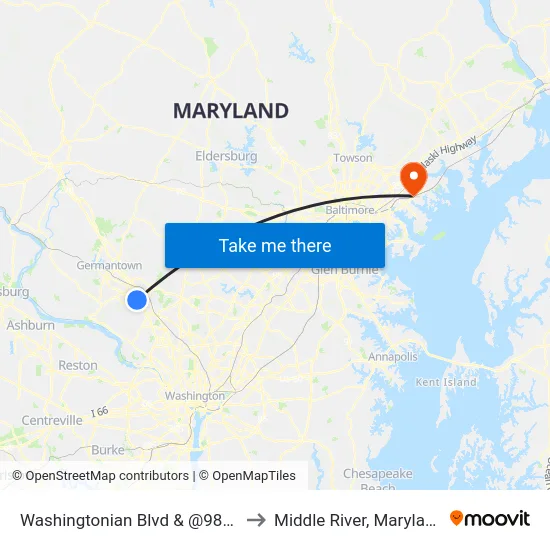 Washingtonian Blvd & @9801 to Middle River, Maryland map