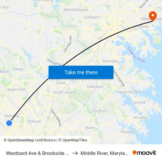 Westbard Ave & Brookside Dr to Middle River, Maryland map