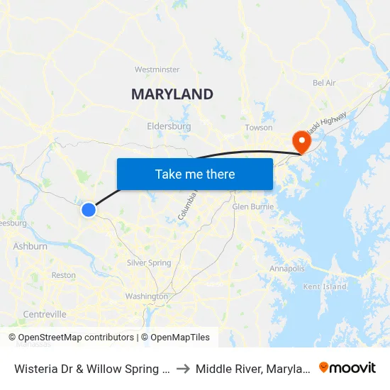 Wisteria Dr & Willow Spring Dr to Middle River, Maryland map