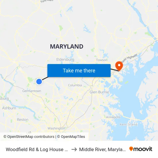 Woodfield Rd & Log House Rd to Middle River, Maryland map