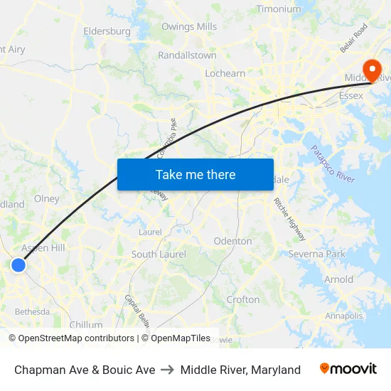 Chapman Ave & Bouic Ave to Middle River, Maryland map