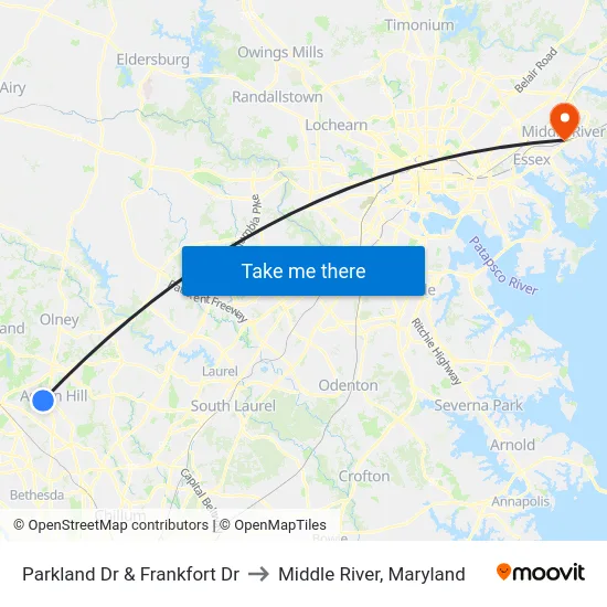 Parkland Dr & Frankfort Dr to Middle River, Maryland map
