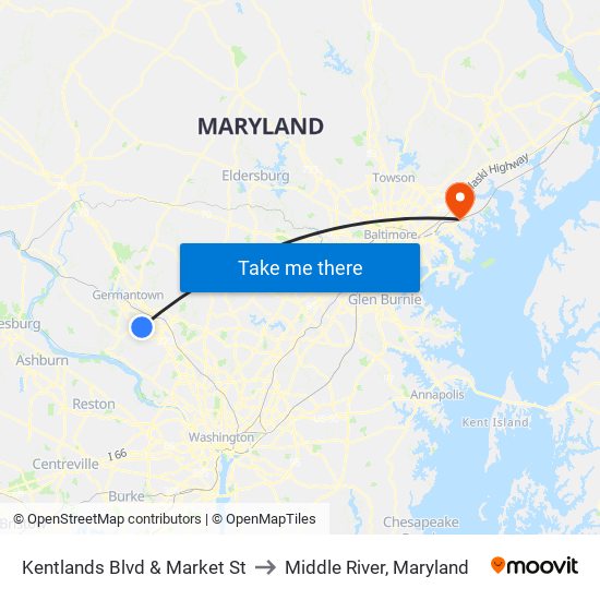 Kentlands Blvd & Market St to Middle River, Maryland map