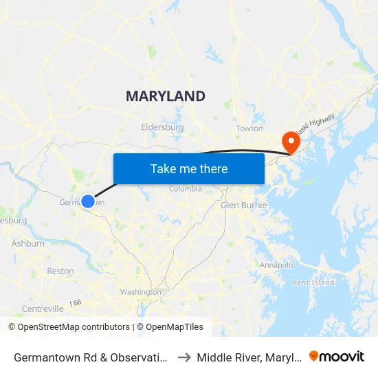 Germantown Rd & Observation Dr to Middle River, Maryland map